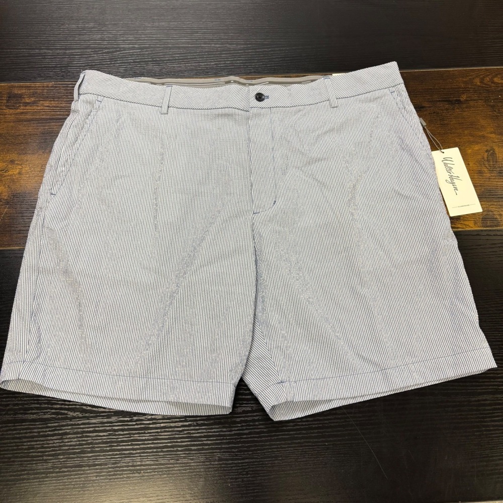 Walter Hagen Clubhouse Mens W42 9" Inseam Blue White Seersucker Golf Shorts NEW